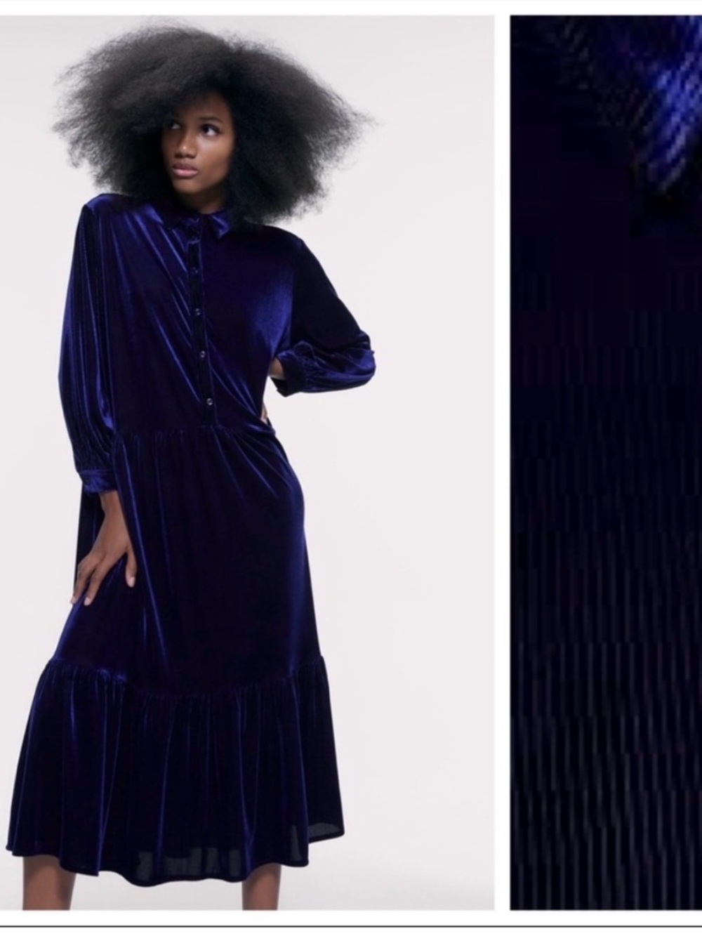 Zara Women's Velvet Button-Front Midi Dress in Deep Navy. Medium but runs big